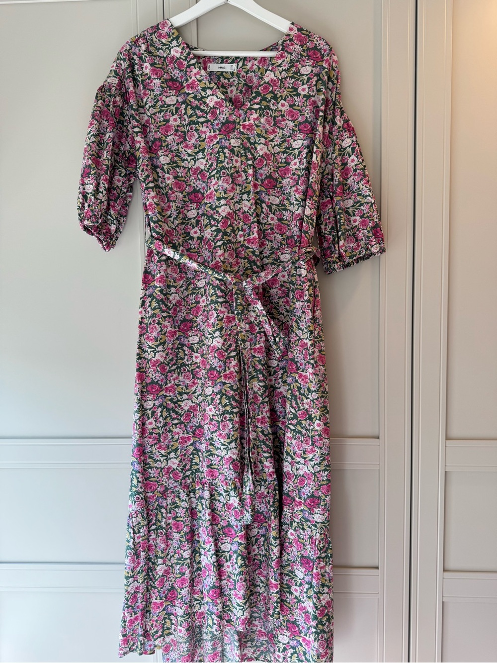 Mango Pink Floral Maxi Dress with Belt